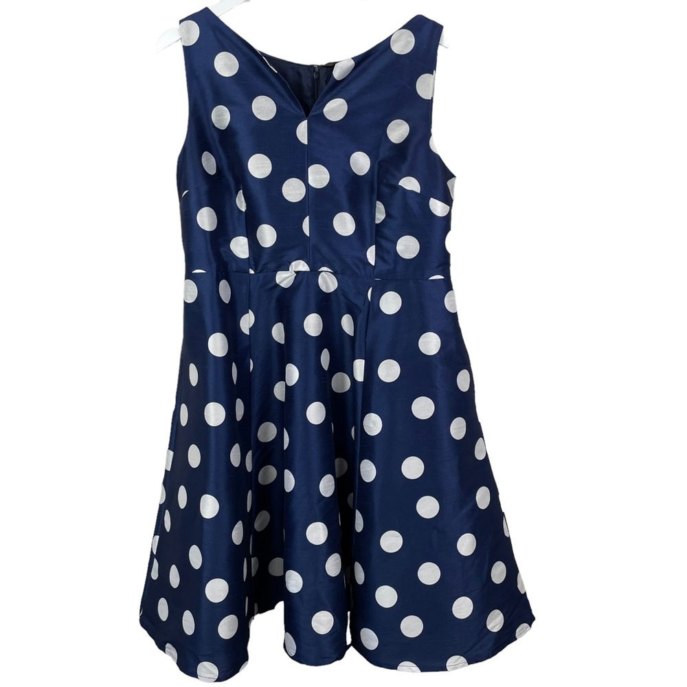 eShakti Custom Womens 8 Medium Navy Blue White Polka Dot Dress Sleeveless Lined
